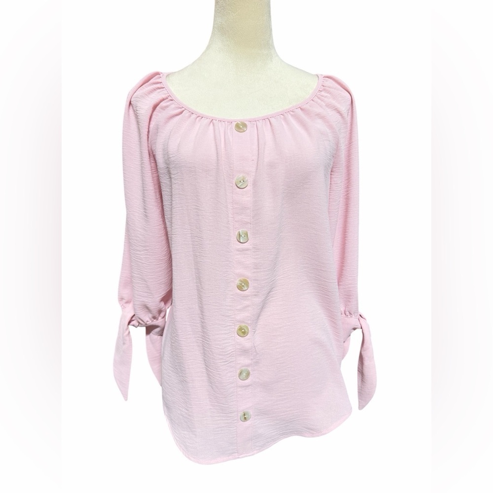 I.N. Studio Blush Pink oversized Button-Up Blouse